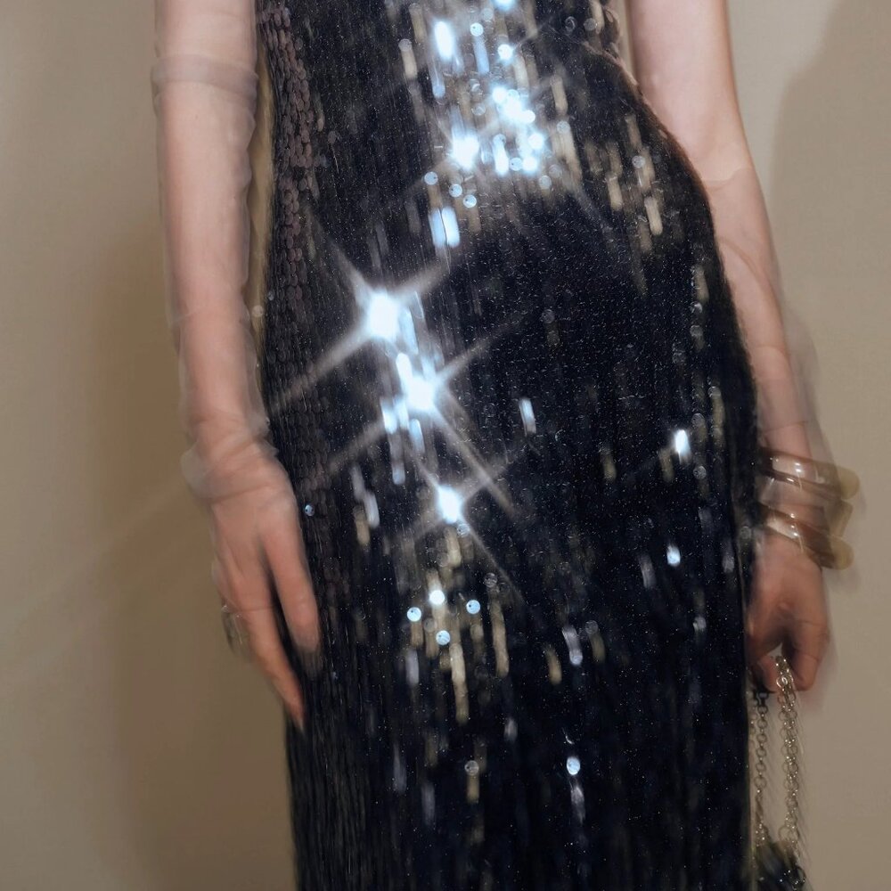 Black For Love And Lemons “Christelle” Sequin Maxi Gown Size Small NWT - Picture 6 of 17